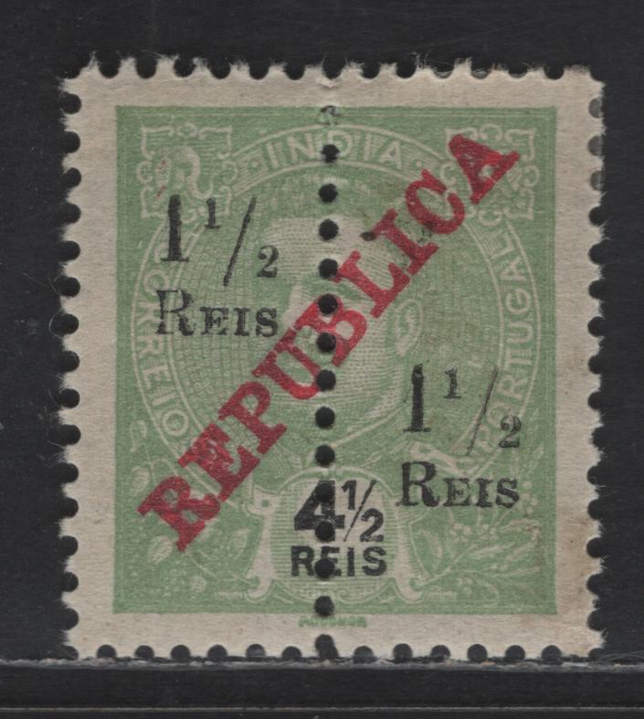 Lot 279 Portuguese India SC#264ai 1.2r on 4.5r Green King Carlos, 1912-1913 Surcharged Issue, A VFOG Single, Type 2 Overprint