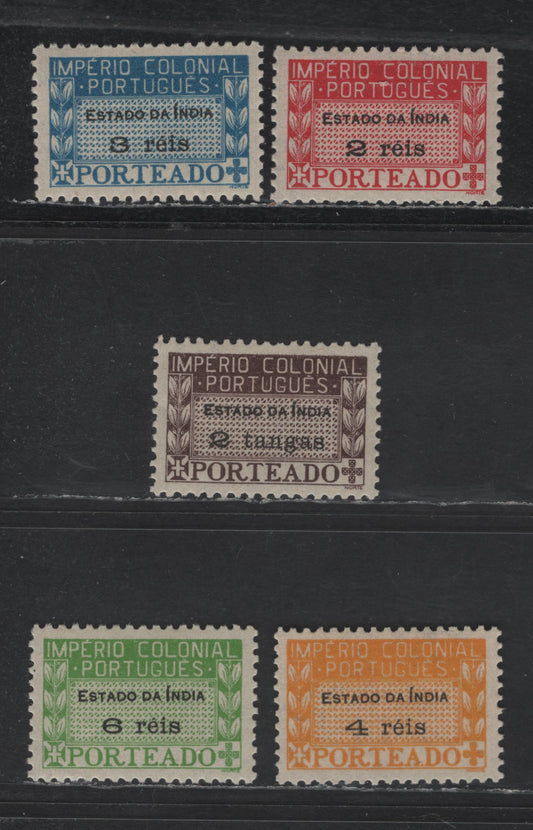 Lot 297 Portuguese India SC#J37-J40, J42 2r - 2t Bright Carmine - Chocolate Numerals, 1945 Postage Dues, 5 VFOG Singles