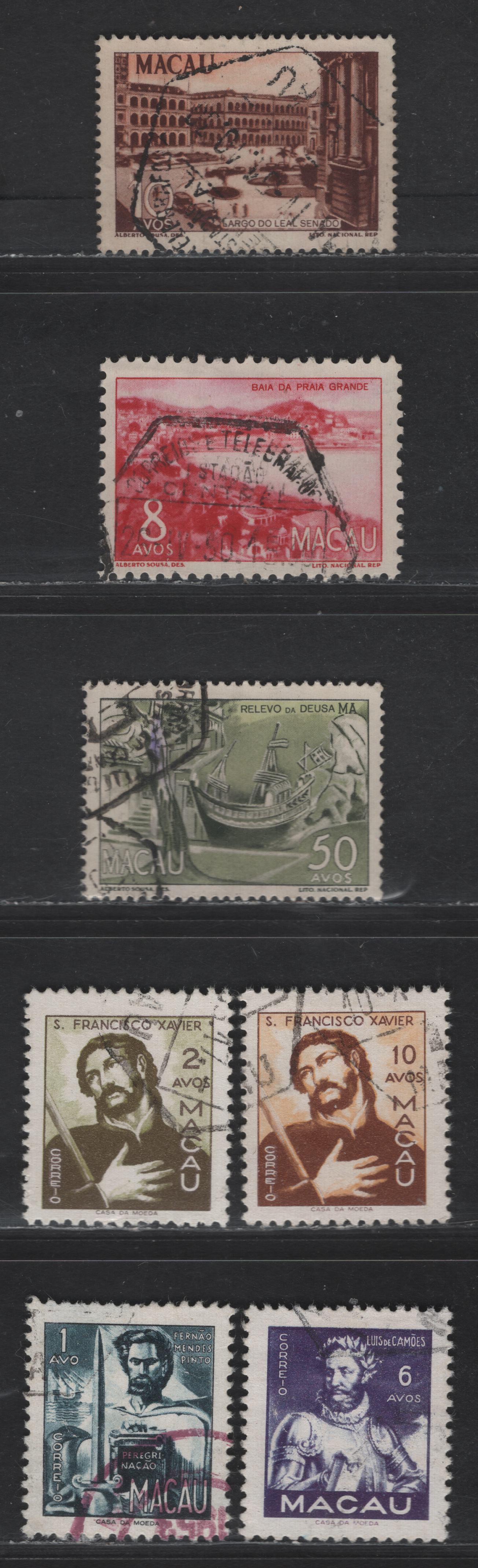 Lot 156 Macao SC#324, 327, 345, 347, 353-354, 356-357 1a - 10a Dark Brown & Orange - Red Brown & Orange Scenes & Portraits, 1948-1951 Scenes & Portraits Issue, 8 Very Fine Used Singles