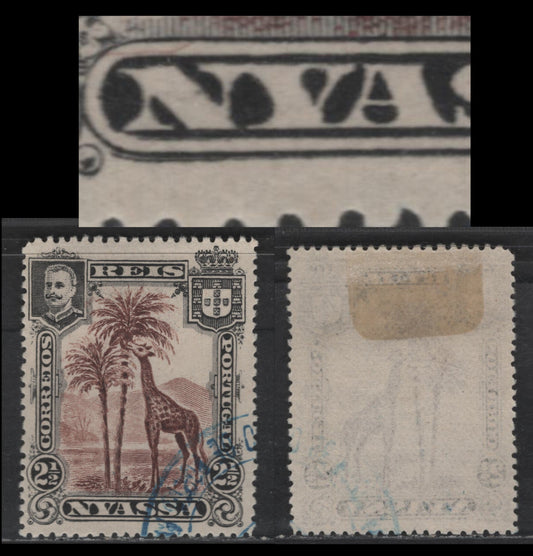 Nyassa SC#26var 2.5r Red Brown & Black Giraffe, 1901 Pictorial Issue, A Very Fine Used Single, Re-Entry Of Frameline Bwlow NY of Nyassa