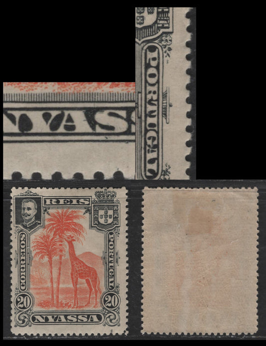 Lot 203 Nyassa SC#30var 20r Black & Orange Red Giraffe, 1901 Pictorial Issue, A VFOG Single, Major Re-Entry, Markins in Letter of 'Portugal' & 'AS' of Nyassa