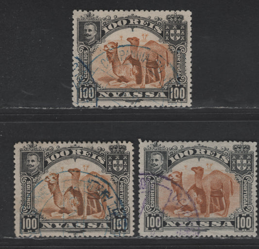 Lot 225 Nyassa SC#35 100r Black & Brownish Bistre Camel, 1901 Pictorial Issue, 3 Very Fine Used Singles, Perfs 13.5 & 14, Two Shades Of Perf 14