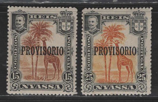 Lot 247 Nyassa SC#42-43 15r - 25r Black & Orange Brown - Black & Orange Giraffe, 1903 Provisorio Overprinted Issue, 2 F/VFNH Singles
