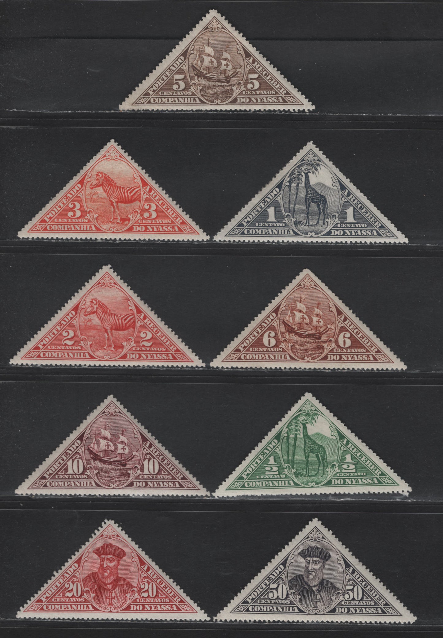 Nyassa SC#J1-J9 1c - 50c Gray Black - Blackish Brown Zebras - Vasco da Gama, 1924 Postage Dues, 9 VFOG Singles