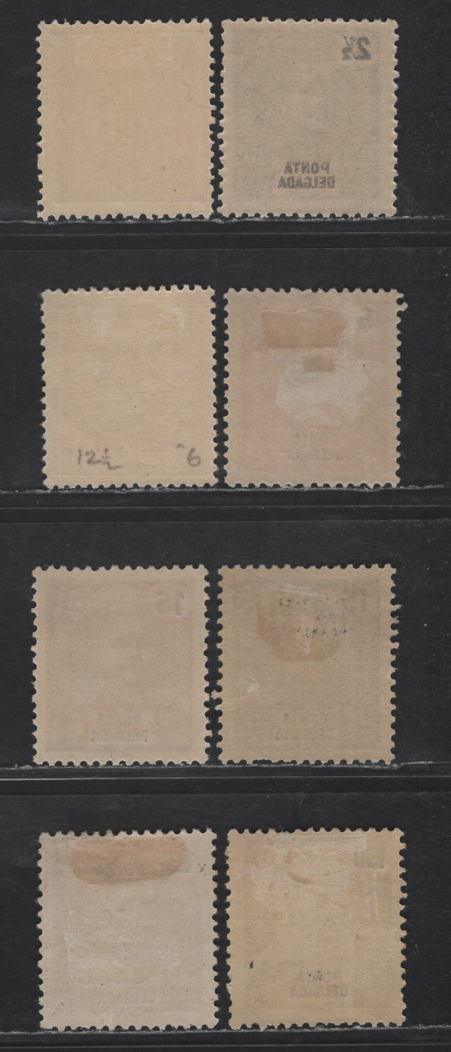 Lot 289 Ponta Delgada SC#1-2, 13a, 14, 16-17, 26, 30 2.5r - 150r Bistre - Brown King Carlos, 1892-1905 King Carlos Issue, 8 F/VFOG Singles