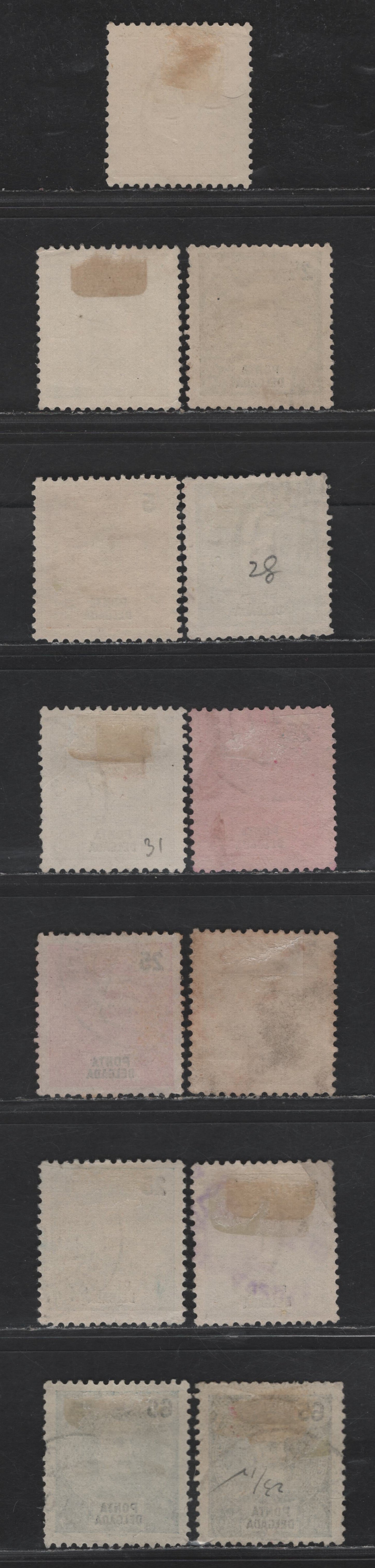 Lot 290 Ponta Delgada SC#5, 13a, 14-16, 18-20. 22. 23a 5r - 65r Orange - Blue King Carlos, 1892-1905 King Carlos Issue, 10 Fine/Very Fine Used Singles