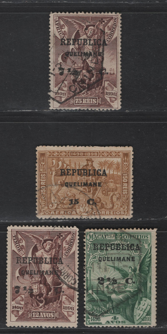 Lot 291 Quelimane SC#4, 14, 16, 22 2.5c on 4a - 15c on 150r Green - Orange Vasco da Gama - Republica, 1898-1913 Vasco da Gama - Republica Overprinted Issues, 4 Fine Used Singles