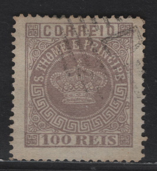 Lot 294 St. Thomas & Prince SC#7a 100r Gray Lilac Portuguese Crown, 1875-1877 Portuguese Crown Issue, A Fine Used Single, Perf 12.5