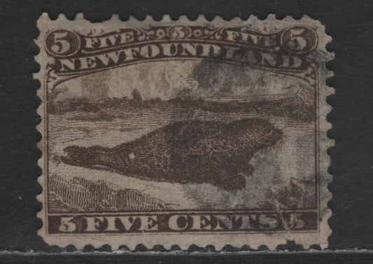 Lot 333 Newfoundland SC#25 5c Brown on Yellowish Seal, 1865-1894 Cents Issue, An Ungraded Single, Presentable Example With Severe Tear At Lower Right