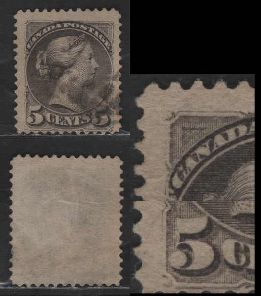 Lot 335 Canada SC#42 5c Deep Gray Queen Victoria, 1870-1897 Small Queen Issue, A Fine Used Single, Mid Second Ottawa Printing, Paper 20-D, Showing Weak Entries At Upper & Lower Left