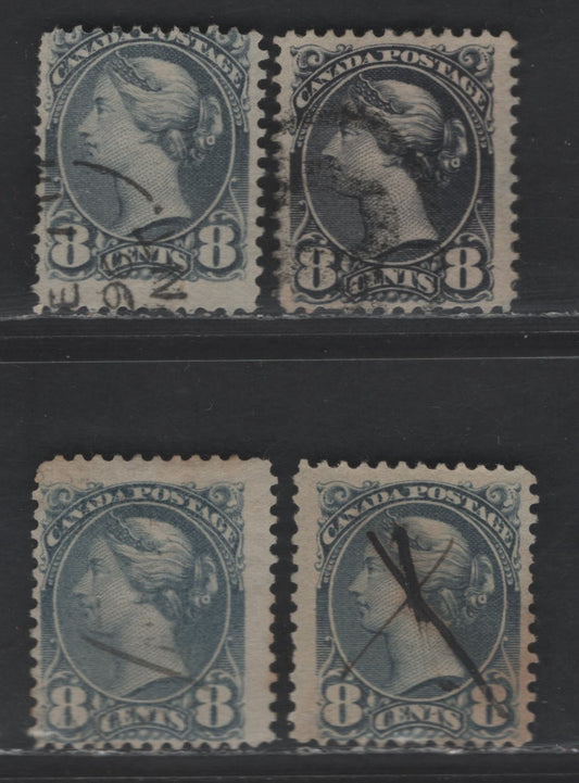 Lot 346 Canada SC#44-c 8c Violet Black, Blue Gray, Deep BluishGray &Gray Queen Victoria, 1888-1897 Small Queen Issue, 4 Very Good/Fine Used Singles, Mid to Late Second Ottawa Printings, Papers 2O-P
