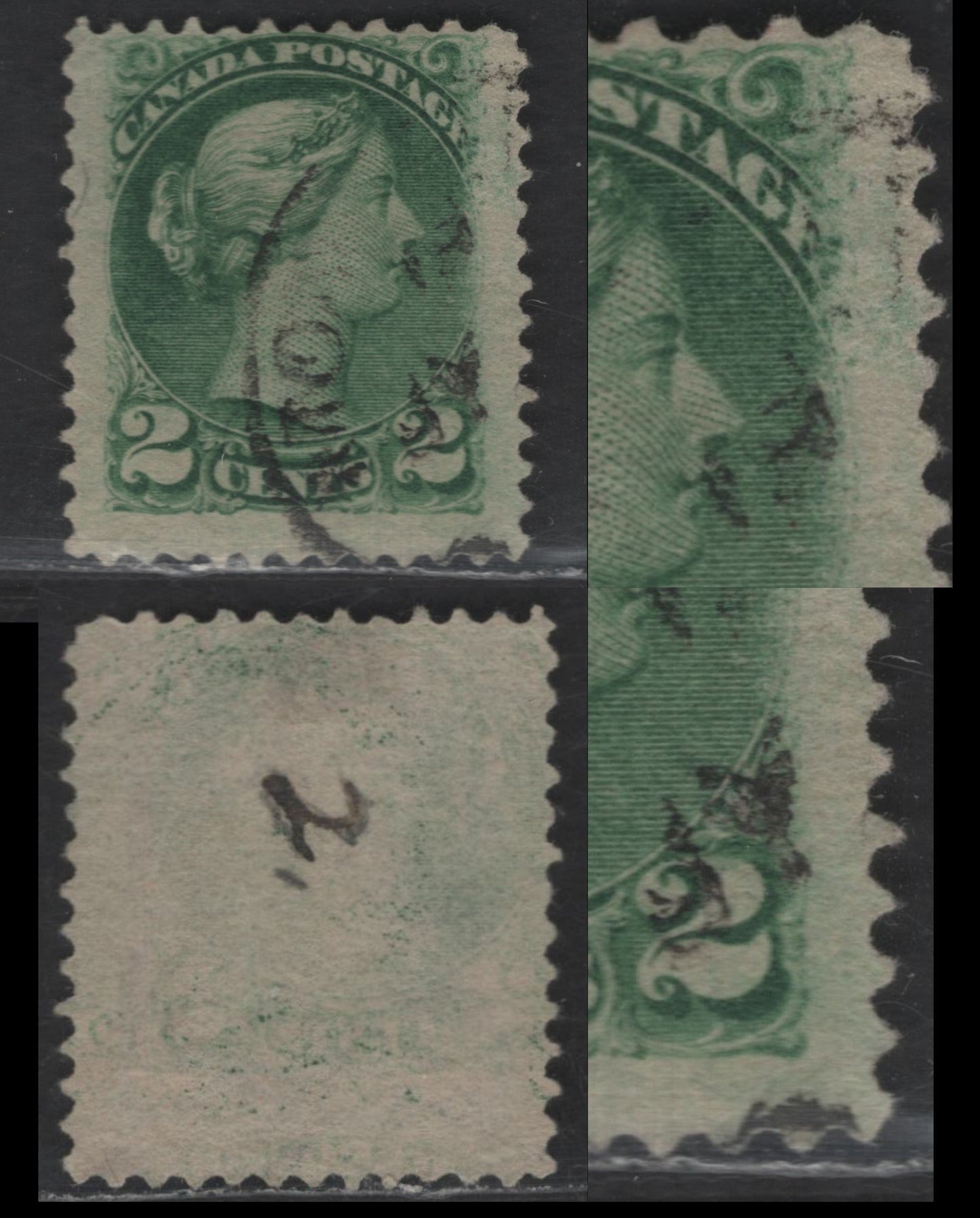 Lot 355 Canada SC#36ivar 2c Deep Green (Grass) Queen Victoria, 1870-1893 Small Queen Issue, A Fine Used Single, Mid to Early Second Ottawa Printing, Grayish Newsprint (2O-C) Paper, Perf 12x12.2