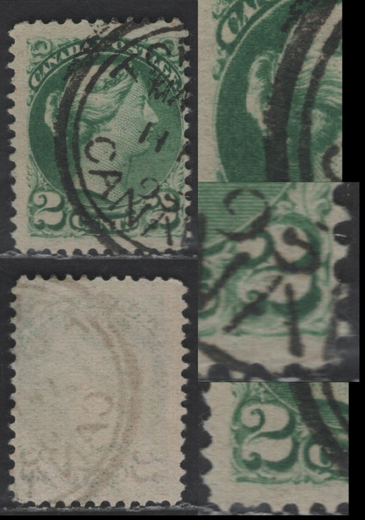 Lot 358 Canada SC#36i 2c Grass Green Queen Victoria, 1870-1893 Small Queen Issue, A Very Good Used Single, Mid to Late Second Ottawa Printing, Worn Impression Showing 'Chignon' Variety, Perf 11.9 On Paper 2O-N, Light Diagonal Crease