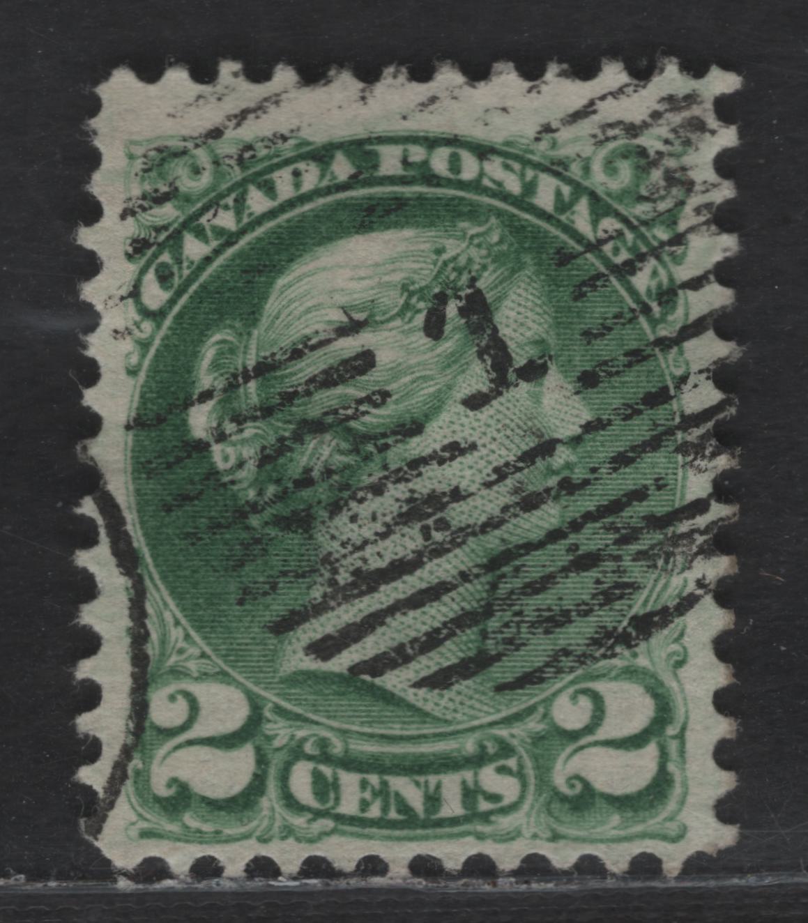 Lot 362 Canada SC#36 2c Grass Green Queen Victoria, 1870-1893 Small Queen Issue, A Fine Used Single, Late Montreal Printing, Paper LM-E, Perf 12, Ottawa barred '1' Duplex Cancel, No Position or Medallion Dots