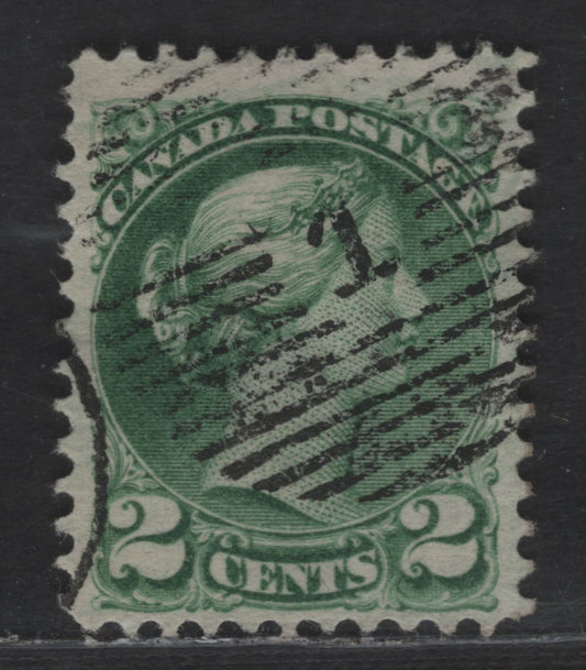 Lot 362 Canada SC#36 2c Grass Green Queen Victoria, 1870-1893 Small Queen Issue, A Fine Used Single, Late Montreal Printing, Paper LM-E, Perf 12, Ottawa barred '1' Duplex Cancel, No Position or Medallion Dots