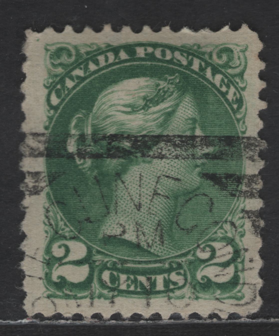 Lot 365 Canada SC#36i 2c Grass Green Queen Victoria, 1870-1893 Small Queen Issue, A Very Fine Used Single, Mid Second Ottawa Printing, Paper 2O-J, Perf 12x11.9, Ste Cunegonde QC Squared Circle Cancel