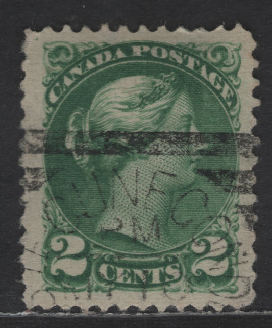 Lot 365 Canada SC#36i 2c Grass Green Queen Victoria, 1870-1893 Small Queen Issue, A Very Fine Used Single, Mid Second Ottawa Printing, Paper 2O-J, Perf 12x11.9, Ste Cunegonde QC Squared Circle Cancel