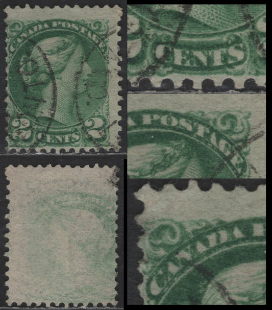 Lot 368 Canada SC#36i 2c Dull Grass Green Queen Victoria, 1870-1893 Small Queen Issue, A Fine Used Single, Mid Second Ottawa Printing, Paper 2O-N, Perf 12.2, Showing Extensive Dry Inking