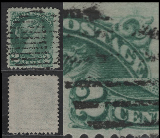 Lot 372 Canada SC#36ii 2c Bluish Green Queen Victoria, 1870-1893 Small Queen Issue, A Fine Used Single, Second Ottawa Printing, Perf 12x11.9, Paper 2O-H, Dhowing Dry Inking