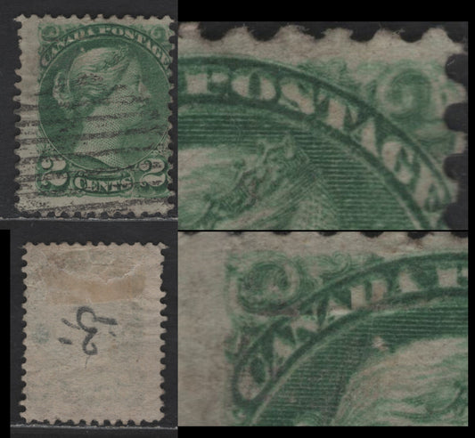 Lot 373 Canada SC#36 2c Dull Green Queen Victoria, 1870-1893 Small Queen Issue, A Good Used Single, Second Ottawa Printing, Paper 2O-S, Showing Re-Entry Of Canada Postage & Oval Below