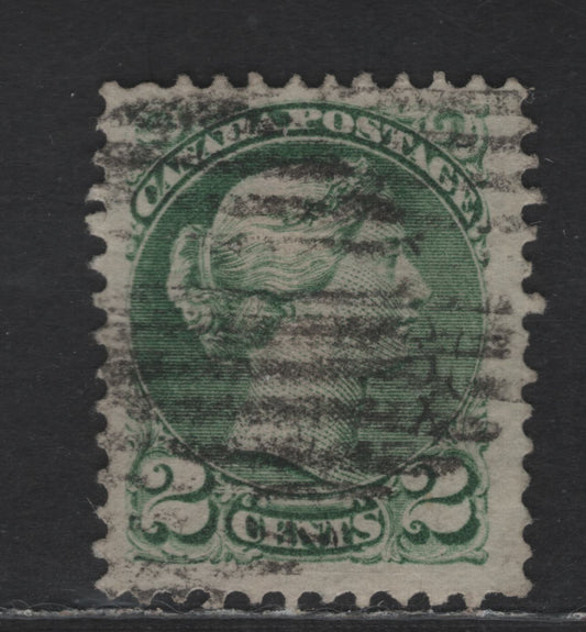 Lot 378 Canada SC#36e 2c Green Queen Victoria, 1870-1893 Small Queen Issue, A Fine Used Single, Mid-Montreal Printing, Paper MM-B, Perf 11.6x12, Moderate to Heavy Grid Cancel
