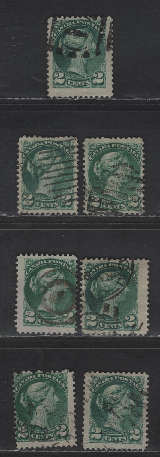 Lot 394 Canada SC#36i 2c Dark Green Queen Victoria, 1870-1893 Small Queen Issue, 7 Fine/Very Fine Used Singles, Montreal Gazette Printings, Perf 12.25, Ungraded But Generally Fine But Much Scarcer Than Montreal or Second Ottawa