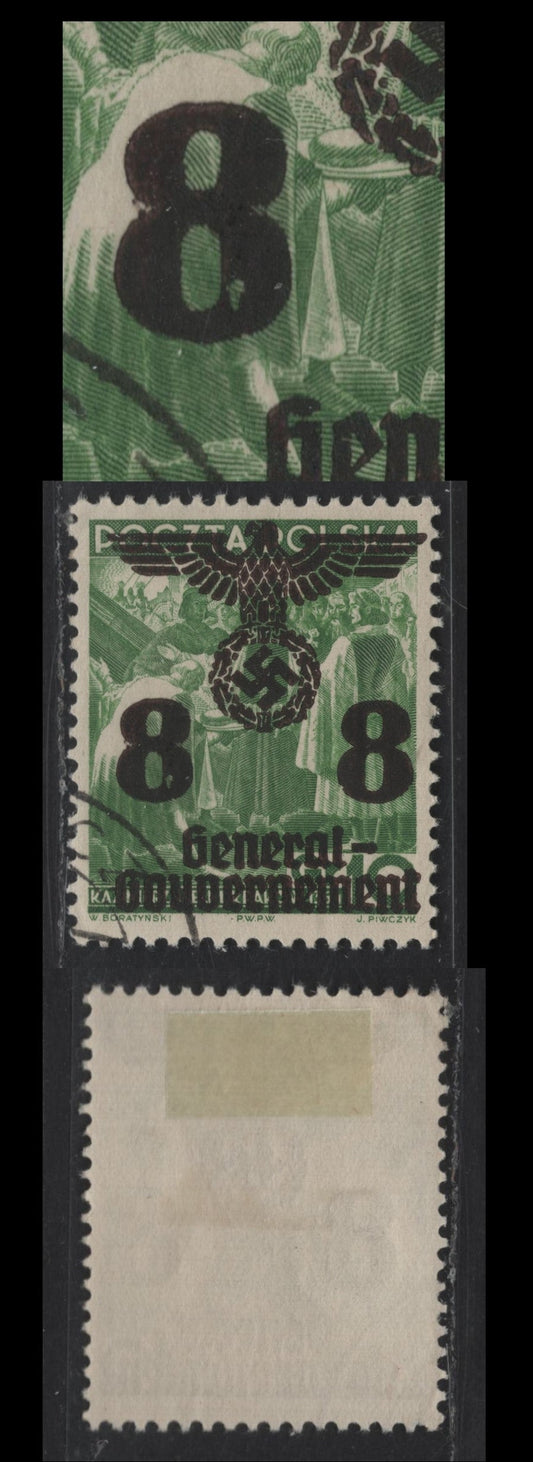 Lot 120 Poland - German Occupation SC#N36var 8g on 10g Green King Casimir III, 1940 Swastika Overprinted Issue, A Very Fine Used Single, Flaw On Left 8, Listed In Michel, But Not Listed In Scott