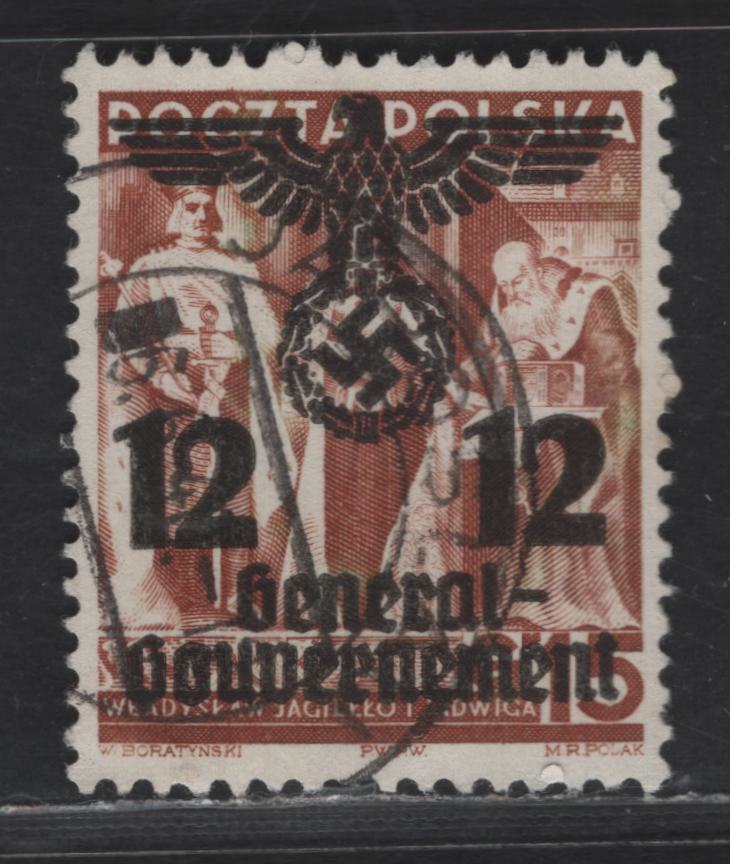 Lot 123 Poland - German Occupation MI#33II (SC# N38var) 12g on 15g Reddish Brown Figures, 1940 Swastika Overprinted Issue, A Very Fine Used Single, Narrow Spacing Between 12s & 'General'