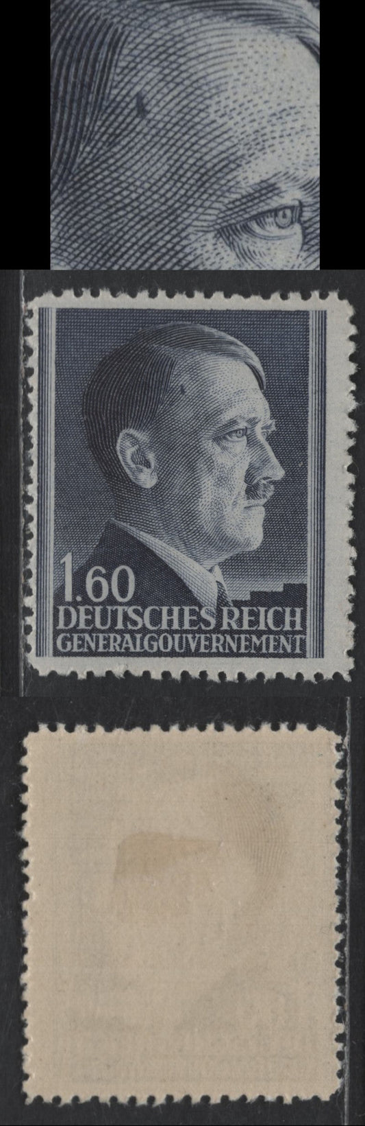 Lot 145 Poland - German Occupation SC#N96var 1.60z Blue Violet Hitler, 1941-1943 Engraved Hitler Head Issue, A FOG Single, Perf 12.5, Showing Unlisted Scar On Head
