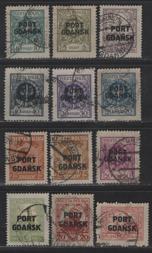Lot 162 Polish Offices Abroad SC#1K4-1K5, 1K7, 1K9-1K11, 1K14-1K18 5g - 25g Olive Green - Yellow Brown Polish Offices In Danzig, 1923-1930 Offices In Danzig Issue, 12 Very Fine Used Singles, 2 Shades Of 25g