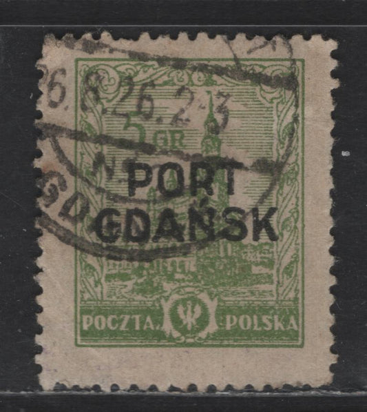 Lot 163 Polish Offices Abroad SC#1K11a 5g - 25g Yellow Green Polish Offices In Danzig, 1925 Offices In Danzig Issue, A Very Good Used Single, Thinner Overprint, Numerals Touching The Cloud Outlines, Small Corner Crease