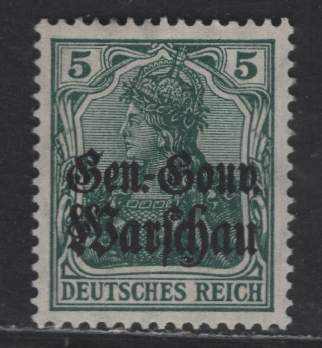 Lot 173 Poland MI#8b (SC# N8var) 5pf Blackish Opal Green Portrait, 1916-1917 German Occupation Issue, A VFOG Single, Matte Overprint