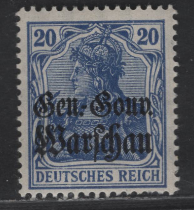 Lot 176 Poland MI#13b (SC# N13var) 20pf Dark Lilac Ultramarine Portrait, 1916-1917 General Government Overprinted Issue, A FNH Single