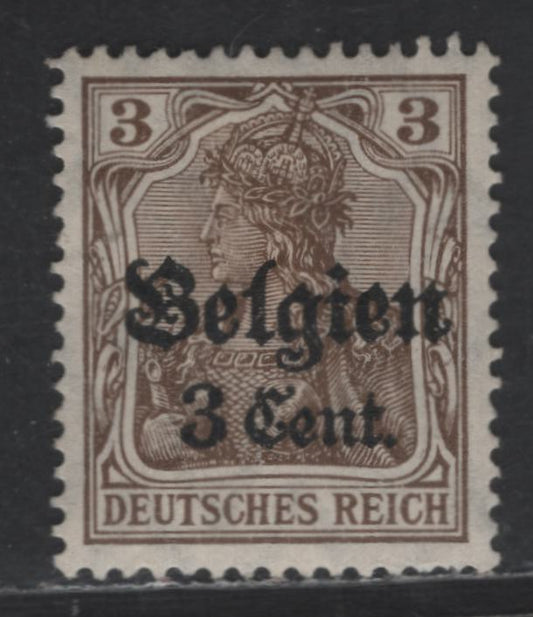 Lot 185 Belgium - German Occupation MI#11aII (SC# N11var) 3pf Blackish Ochre Brown Portrait, 1916-1918 German Occupation Issue, A VFOG Single, Overprint With 1mm Between '3' And Cent Instead of More Common 0.8mm