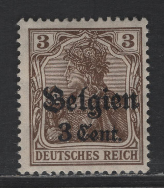 Lot 186 Belgium - German Occupation MI#11aII (SC# N11var) 3pf Blackish Ochre Brown Portrait, 1916-1918 German Occupation Issue, A FOG Single, Overprint With 1mm Between '3' And Cent Instead of More Common 0.8mm