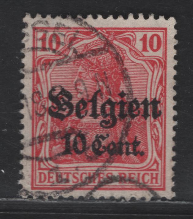 Lot 189 Belgium - German Occupation MI#14b (SC# N14var) 10c Lively Carmine Portrait, 1916-1918 German Occupation Issue, A Very Fine Used Single, 1.1mm Space Between '10' & 'Cent'