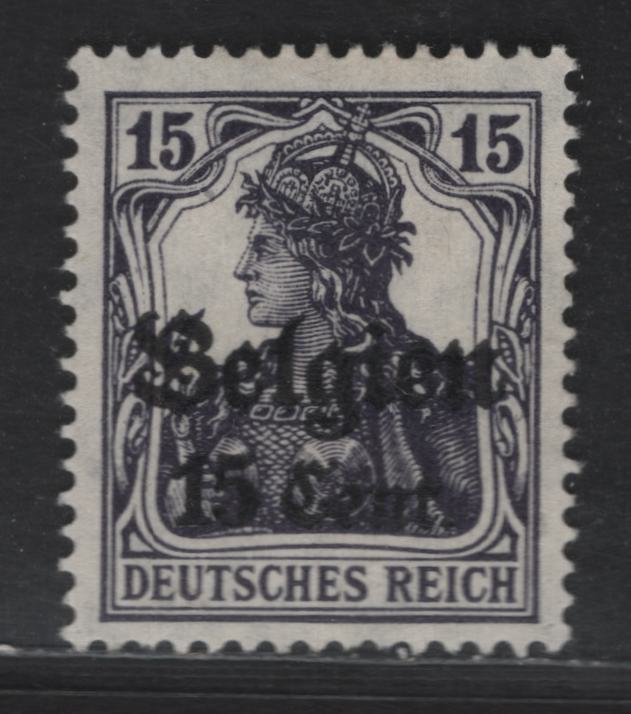 Lot 190 Belgium - German Occupation SC#N16var 15c Violet Black Blue Portrait, 1916-1918 German Occupation Issue, A VFOG Single, Scarce Shade, 0.9mm Spacing Between '15' & 'Cents'