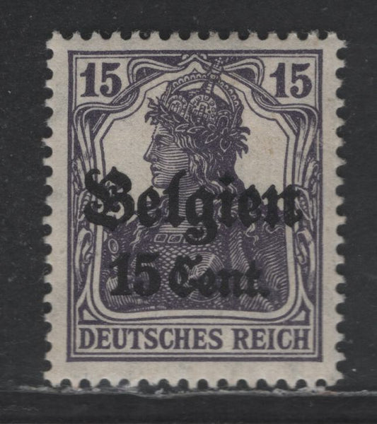 Lot 191 Belgium - German Occupation MI#16bi (SC# N16var) 15c Blackish Gray Violet Portrait, 1916-1918 German Occupation Issue, A VFOG Single, Peacetime Printing, 0.6mm Between '15' and 'Cent'