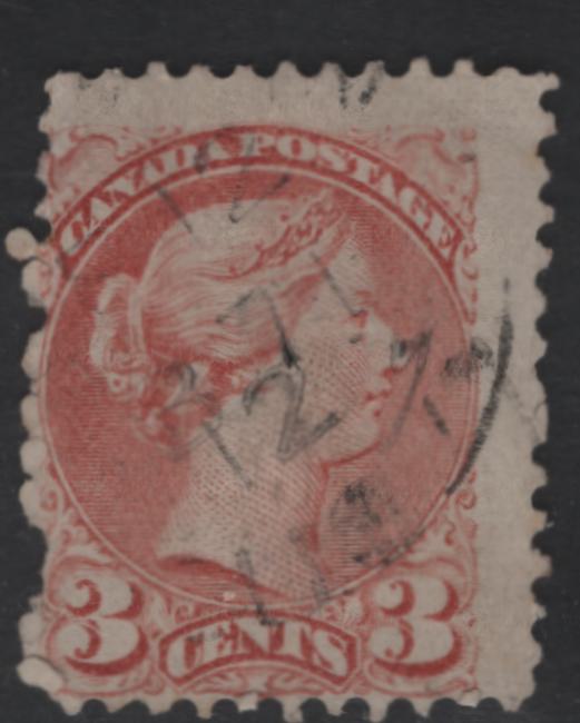 Lot 293 Canada #37avar 3c Rose Queen Victoria, 1870-1893 Small Queen Issue, A Good Used Single, First Ottawa Printing, Unlisted Perf 11.75x12, Position Dot