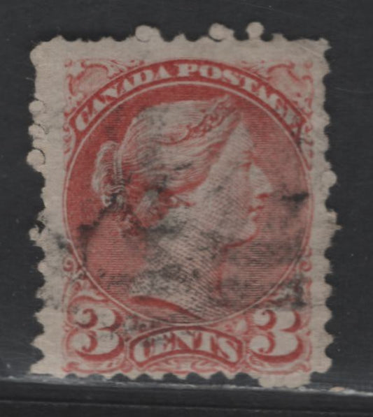 Lot 295 Canada #37a 3c Rose Queen Victoria, 1870-1893 Small Queen Issue, A Good Used Single, Paper FO-I, Small Corner Creat At Upper Left, Position Dot