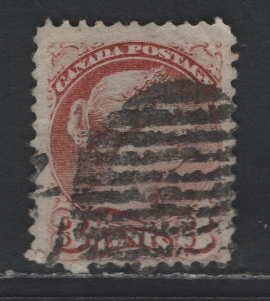 Lot 296 Canada #37a 3c Dark Rose Queen Victoria, 1870-1893 Small Queen Issue, A Fine Used Single, First Ottawa Printing, Paper FO-J, Heavy Cancel But Sound, Position Dot