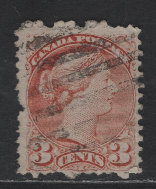 Lot 298 Canada #37b 3c Copper Red Queen Victoria, 1870-1893 Small Queen Issue, A Very Good Used Single, First Ottawa Printings, Paper FO-I, Perf 12, One Pulled Perf At Left, Position Dot