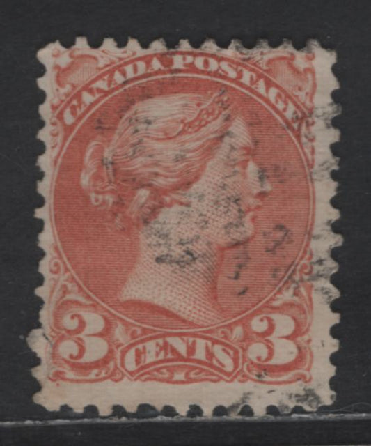 Lot 301 Canada #37iivar 3c Pale Dull Red Queen Victoria, 1870-1893 Small Queen Issue, A Very Good Used Single, First Ottawa Printing, Paper FO-J, Unlisted Perf 12x11.75, Small Tear At Lower Left, Position Dot