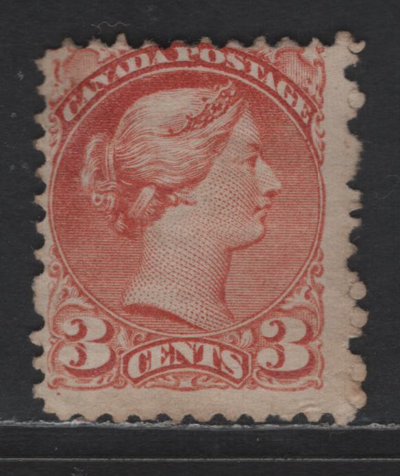 Lot 302 Canada #37iivar 3c Dull Red Queen Victoria, 1870-1893 Small Queen Issue, A Fine Unused Single, Early Montreal Printing, Paper EM-A, Perf 11.75x12, No Gum, Position Dot