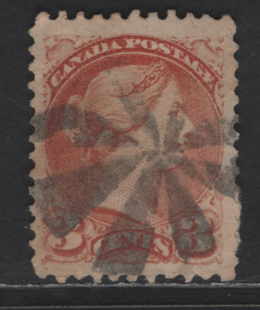 Lot 303 Canada #37ii 3c Dull Red Queen Victoria, 1870-1893 Small Queen Issue, A Fine Used Single, Early Montreal Printing, Paper EM-B, Circle Of Wedges Cork Cancel & Two Small Corner Creases, Position Dot