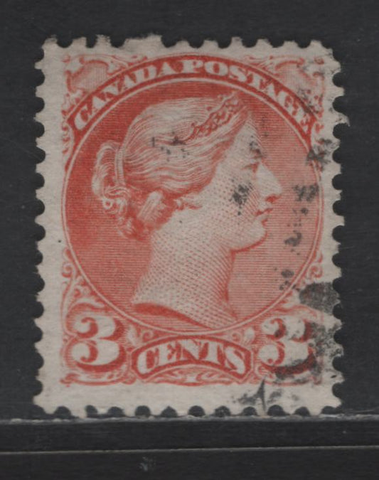 Lot 312 Canada #37iiivar 3c Dull Orange Red Queen Victoria, 1870-1893 Small Queen Issue, A Fine Used Single, Mid to Early Montreal Printing, Paper MM-B, Perf 11.75x12, Position Dot