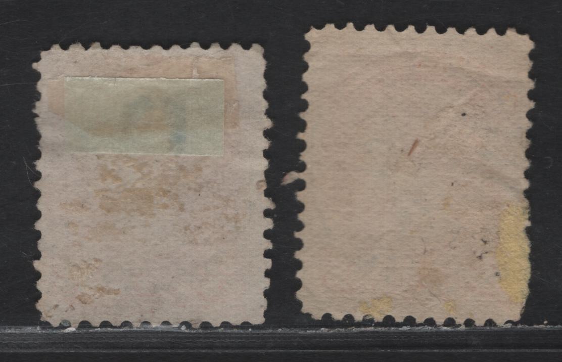 Lot 329 Canada #37iii 3c Orange Red Queen Victoria, 1870-1893 Small Queen Issue, 2 Fine Used Singles, Mid Montreal Printings, Paper MM-B, Perf 11.75x12, With & Without Position Dot, May 2nd 1877 & Nov. 7 1879 Cancels