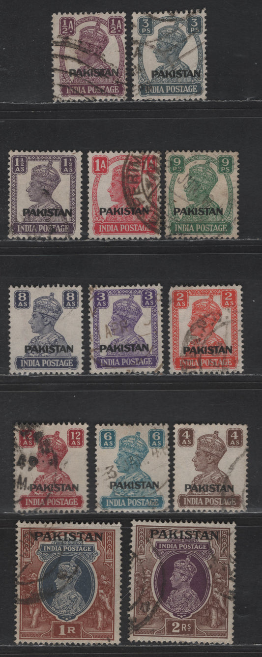 Lot 237 Pakistan #1/12, 14, 15 3p Slate - 2r Purple & Brown, 1947 Overprints On King George VI Issue Of India, 13 F & VF Used Singles