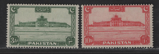 Lot 243 Pakistan SG#31, 36 3a - 10a Green - Scarlet Building, 1948-1957 Pictorial Issue, 2 F/VFOG Singles