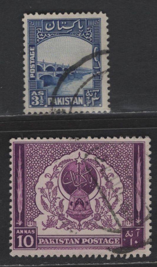 Lot 245 Pakistan SG#32, 61 3.5a - 10a Blue - Violet Pictorial, 1948-1957 Pictorial & Anniv of Independence Issues, 2 Fine/Very Fine Used Singles